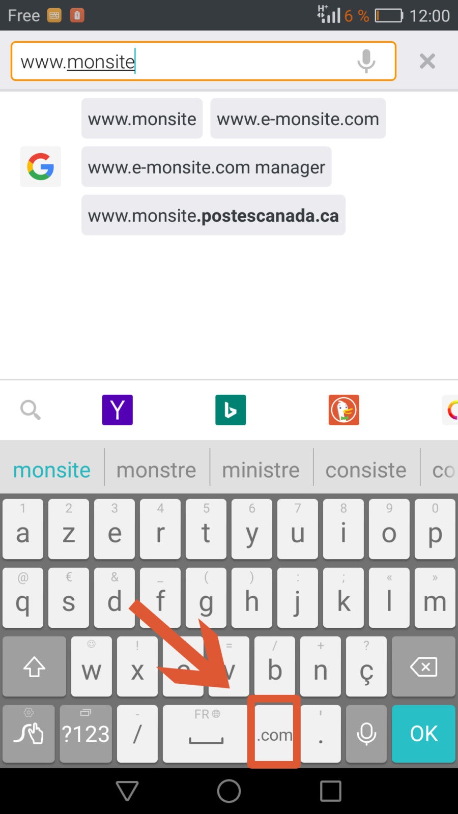 Les claviers de smartphones intègrent d'origine un bouton .com