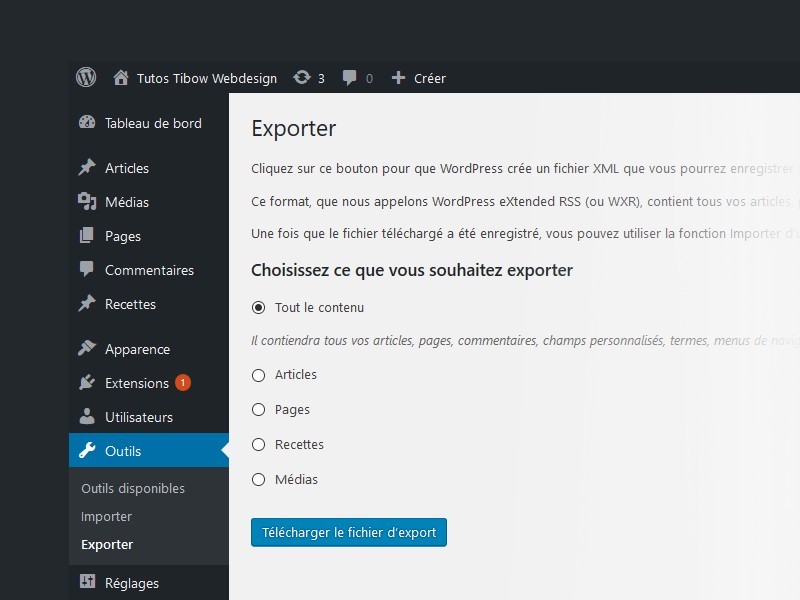 Exporter tout le contenu WordPress