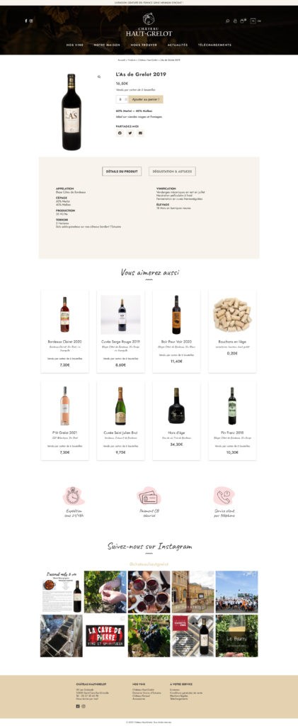 Fiche produit d'un vin Château Haut-Grelot sur leur site internet WordPress