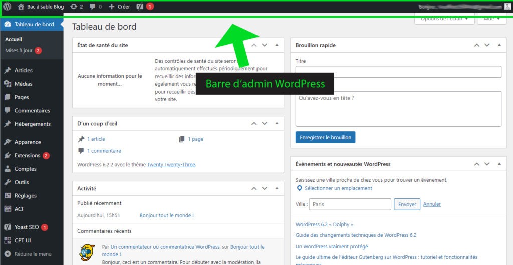Barre d'admin WordPress