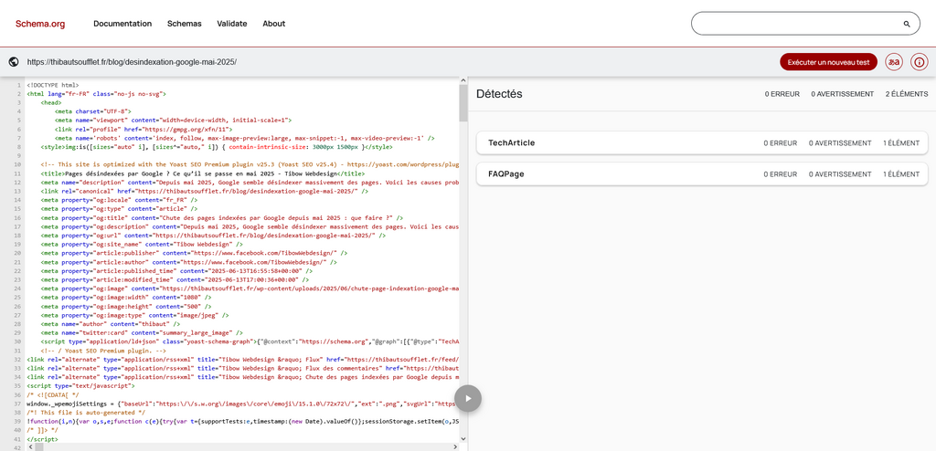 Test des données structurées sur Schema.org pour un article de blog