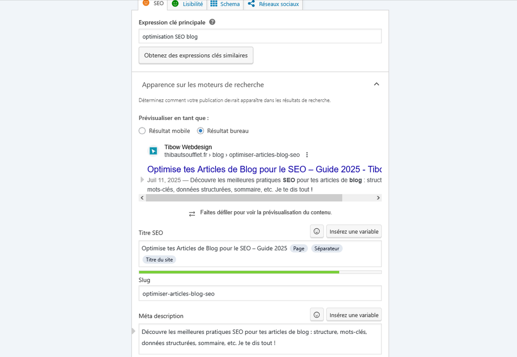 Optimiser les balises meta de l'article avec Yoast SEO