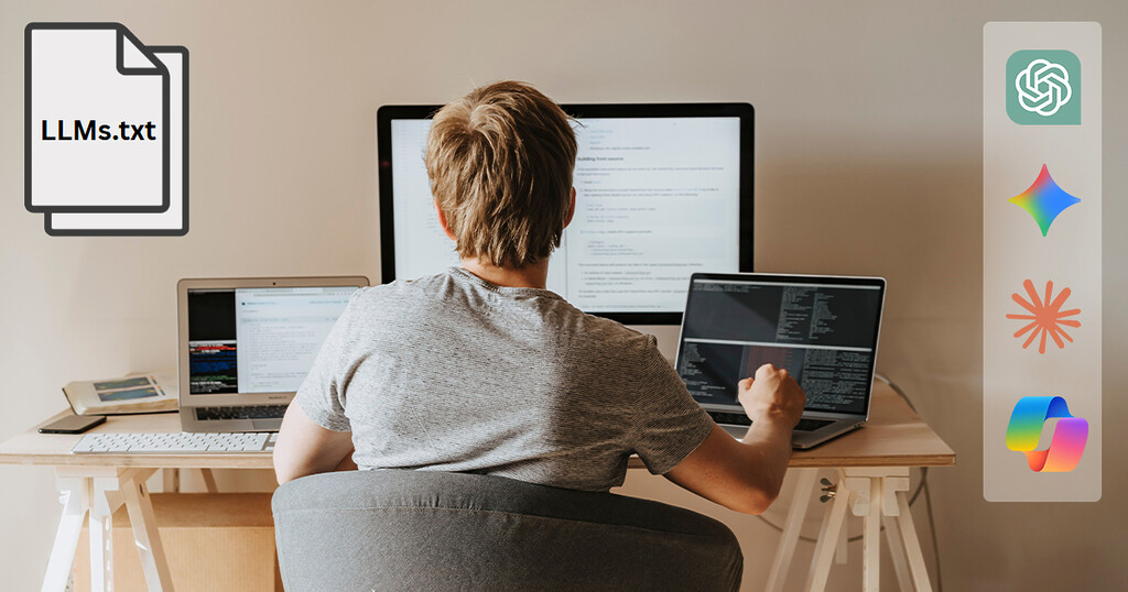 Développeur codant le fichier llms.txt d'un site e-commerce pour améliorer son GEO