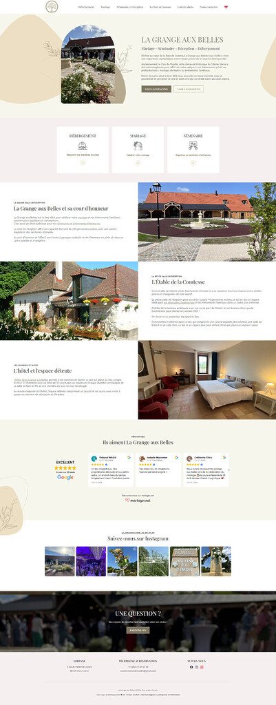 Page accueil du site internet WordPress La Grange aux Belles