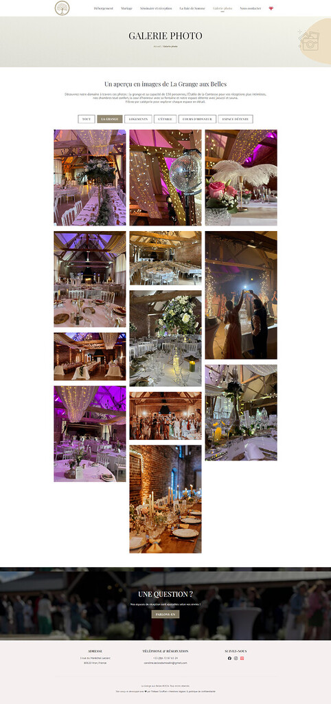 Page galerie photo du site internet WordPress La Grange aux Belles