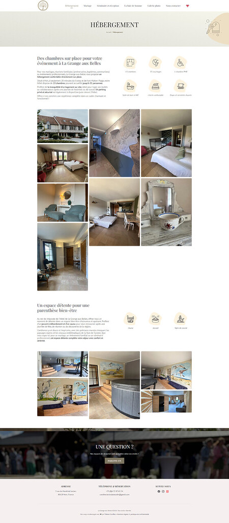 Page hébergement du site internet WordPress La Grange aux Belles